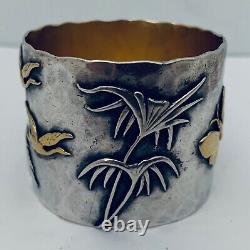 Shiebler Aesthetic Sterling Napkin Ring Applied Bird Owl Butterfly Foliage 1885