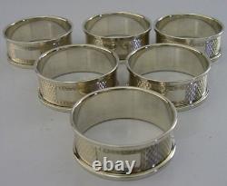 Six English Sterling Silver Engine Turned Napkin Rings 1953