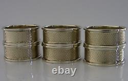 Six English Sterling Silver Engine Turned Napkin Rings 1953