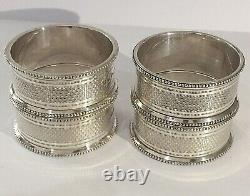 Solid Silver 4 X Victorian Engine Turned Napkin Rings, Sheffield. 1870. 118, Grams