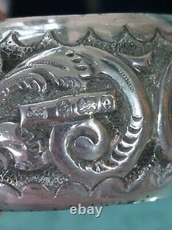 Solid Silver Repousse Decorated Cased Napkin Rings, Stevenson&Law 1904, Birmingham