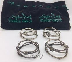 Stephen Dweck Vintage Sterling Silver Branch Twig Applied Bug Set 4 Napkin Rings