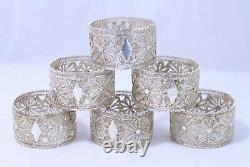 Sterling Silver Filigree Napkin Rings Set of 6