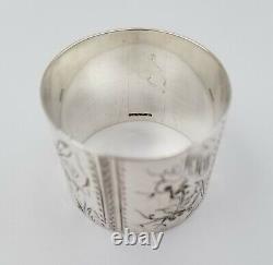 Sterling Silver Napkin Ring Bright Cut Flower & Plant Design 1 1/4 x 1 1/2