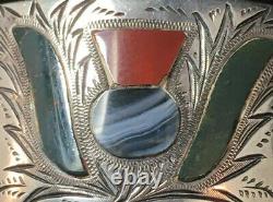 Sterling Silver Napkin Ring Inlaid Hardstone Scotish Thistle English