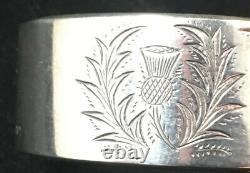 Sterling Silver Napkin Ring Inlaid Hardstone Scotish Thistle English