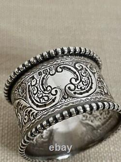 Sterling Silver Napkin Ring c1863 Victorian Beaded Ornately Patterned Sheffield