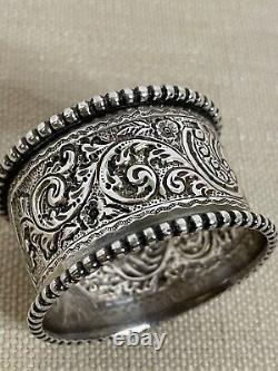 Sterling Silver Napkin Ring c1863 Victorian Beaded Ornately Patterned Sheffield