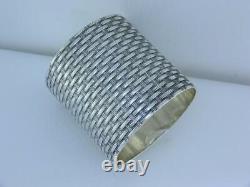 Sterling WOOD & HUGHES Napkin Ring Basket Weave design no mono