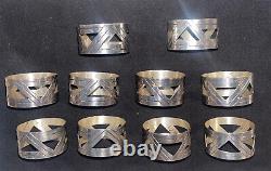 Taxco Sterling Silver Napkin Rings Set Of 10Open Work Mid Century