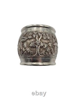 Unique Sterling Silver Colonial Indian 1.5 Napkin Ring Tropical Design 36 grams