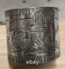 Victorian Sterling 531 Wide Napkin Ring Engraved 1871 Heavy! Hand Brite-Cut