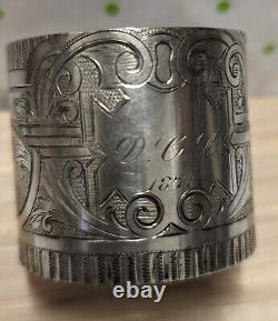 Victorian Sterling 531 Wide Napkin Ring Engraved 1871 Heavy! Hand Brite-Cut