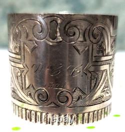 Victorian Sterling 531 Wide Napkin Ring Engraved 1871 Heavy! Hand Brite-Cut