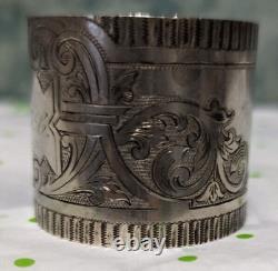 Victorian Sterling 531 Wide Napkin Ring Engraved 1871 Heavy! Hand Brite-Cut