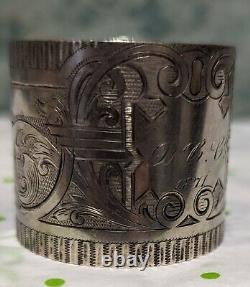 Victorian Sterling 531 Wide Napkin Ring Engraved 1871 Heavy! Hand Brite-Cut