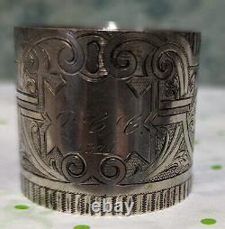 Victorian Sterling 531 Wide Napkin Ring Engraved 1871 Heavy! Hand Brite-Cut