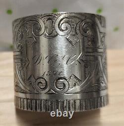 Victorian Sterling 531 Wide Napkin Ring Engraved 1871 Heavy! Hand Brite-Cut