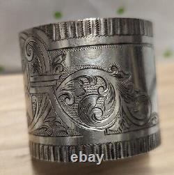 Victorian Sterling 531 Wide Napkin Ring Engraved 1871 Heavy! Hand Brite-Cut