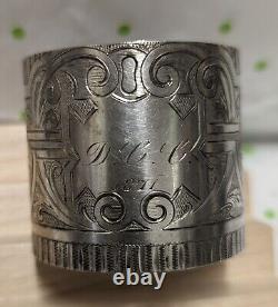 Victorian Sterling 531 Wide Napkin Ring Engraved 1871 Heavy! Hand Brite-Cut