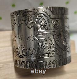 Victorian Sterling 531 Wide Napkin Ring Engraved 1871 Heavy! Hand Brite-Cut