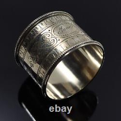 Victorian Sterling Silver Bead Border Napkin Ring c1900 Engraved Marc Jean