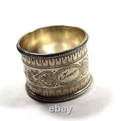 Victorian Sterling Silver Bead Border Napkin Ring c1900 Engraved Marc Jean