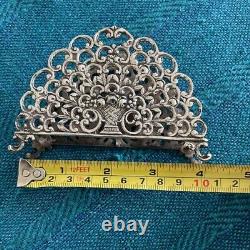 Vintage 800 silver openwork floral basket letter or napkin holder