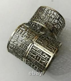 Vintage Antique 3 Solid Egyptian Silver Hieroglyphs Napkin Rings Egypt Revival