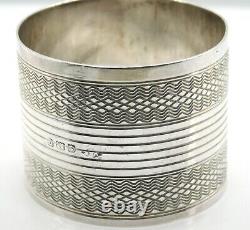 Vintage British 925 Sterling Silver Etched Geometric Deco Pattern Napkin Ring