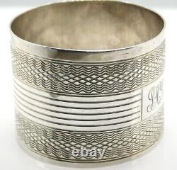 Vintage British 925 Sterling Silver Etched Geometric Deco Pattern Napkin Ring