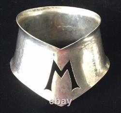Vintage English Sterling Silver Napkin Ring M initial cutout, dated 1982