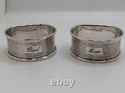 Vintage English Sterling Silver Napkin Rings Dad and Mum engravings, d. 1978