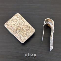 Vintage S. Kirk & Son Repousse Sterling Silver Napkin Clips #17 Set of 2 33g