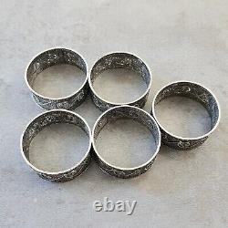Vintage Set Of Five (5) Sterling Silver Filigree Napkin Rings/holders