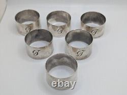 Vintage Set of 6 Sterling Silver Napkin Rings J or T initials, dated 1992