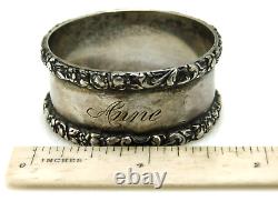 Vintage Stieff 925 Sterling Silver Floral Edge Napkin Ring Engraved ANNE