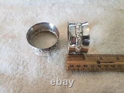 WALLACE sterling silver Pair Round NAPKIN RINGS with Floral Decorative Band