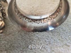 WALLACE sterling silver Pair Round NAPKIN RINGS with Floral Decorative Band