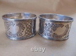 Wonderful Pair Edwardain Sterling Silver Flowers Napkin Rings 1903, Box