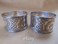 Wonderful Pair Edwardain Sterling Silver Flowers Napkin Rings 1903, Box