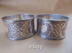 Wonderful Pair Edwardain Sterling Silver Flowers Napkin Rings 1903, Box