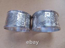 Wonderful Pair Edwardain Sterling Silver Flowers Napkin Rings 1903, Box