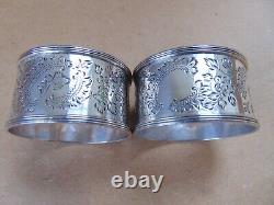 Wonderful Pair Edwardain Sterling Silver Flowers Napkin Rings 1903, Box