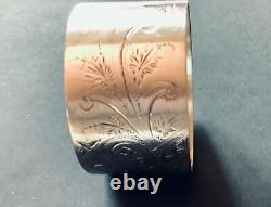 Ancienne Brite Cut Sterling Silver Napkin Ring Virgie Gravure Vers La Fin Des Années 1800