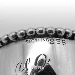 Anneau de serviette bordé de perles en argent sterling avec monogramme H