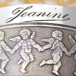 Anneau de serviette en argent massif français antique, Chérubins ailés ou Putti, Jeanine