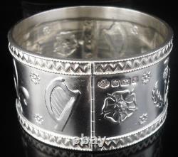 Anneau de serviette en argent sterling rare, Les 4 Nations, Birmingham 1910 Antique