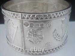 Anneau de serviette en argent sterling rare, Les 4 Nations, Birmingham 1910 Antique