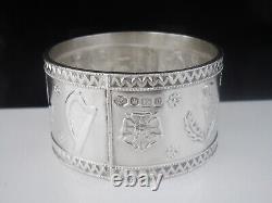 Anneau de serviette en argent sterling rare, Les 4 Nations, Birmingham 1910 Antique